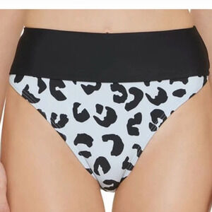 DKNY Printed High‎ Rise Bikini Bottom Swimsuit Leopard Blue Black size L NWT